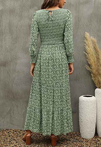 Long Sleeve Smocked Floral A-Line Wedding Guest Maxi