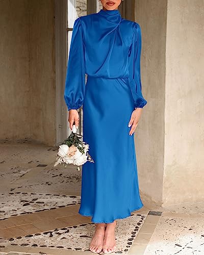 Mock Neck Satin Maxi