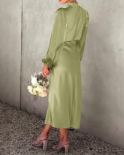 Tender Green Satin Mock Neck Maxi