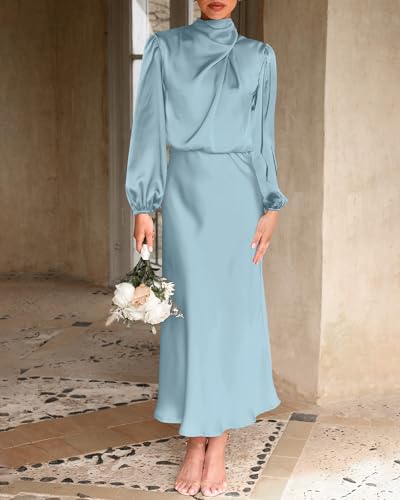 Satin Mock Neck Maxi