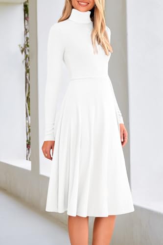 White A-Line Knit High Neck Dress
