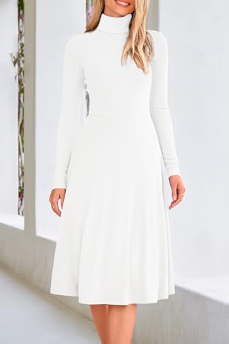 White A-Line Knit High Neck Dress