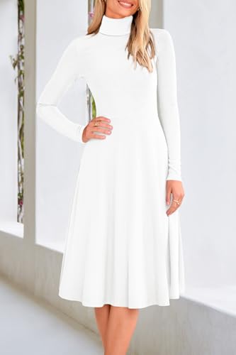 White A-Line Knit High Neck Dress