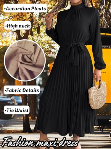 Black Pleated A-Line Mock Neck Church Maxi