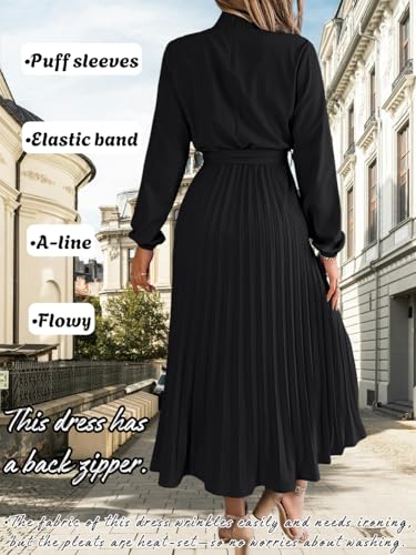 Black Pleated A-Line Mock Neck Church Maxi