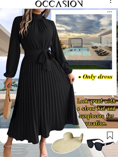 Black Pleated A-Line Mock Neck Church Maxi