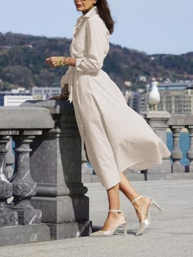 ebossy Long Sleeve Button-Front Cotton Pockets Maxi