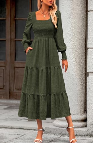 Long Sleeve Smocked Wedding Guest Maxi