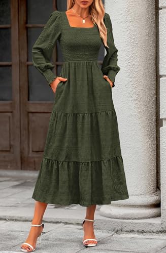 Long Sleeve Smocked Wedding Guest Maxi
