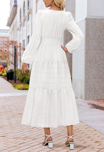 Long Sleeve White Puff Sleeve Midi