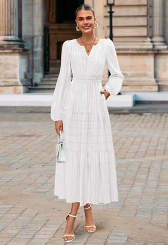 Long Sleeve White Puff Sleeve Midi