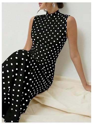Polka-Dot Mock Neck Maxi