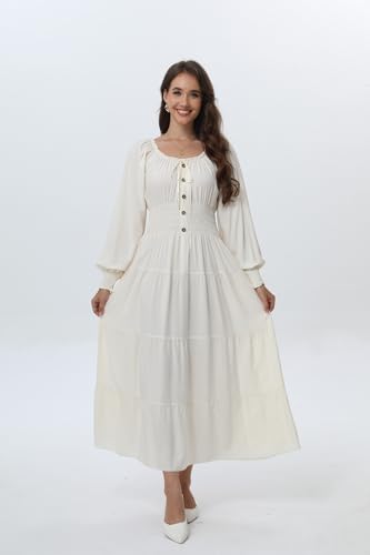Long Sleeve White Smocked Maxi