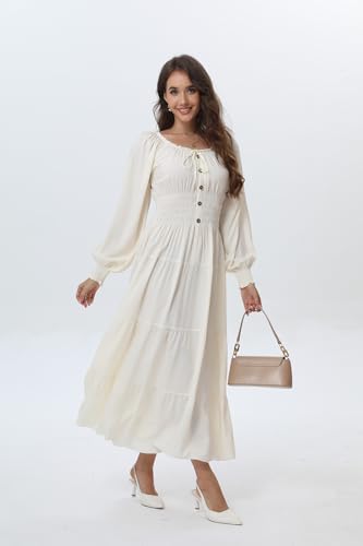 Long Sleeve White Smocked Maxi