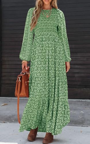 Long Sleeve Smocked Floral Crew Neck Maxi