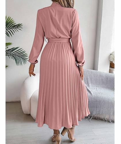 Pleated A-Line Chiffon Mock Neck Dress