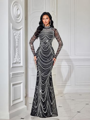 Black Long Sleeve Evening Gown