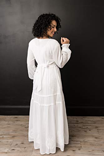Long Sleeve White Button-Front Cotton Dress