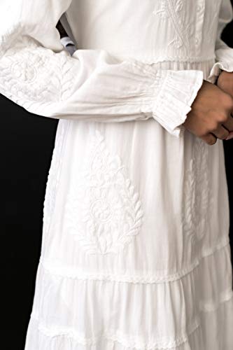 Long Sleeve White Button-Front Cotton Dress