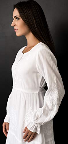 Long Sleeve White Button-Front Cotton Dress