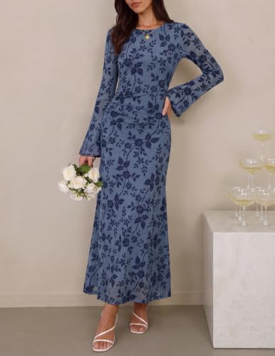 Long Sleeve Floral Bodycon Maxi