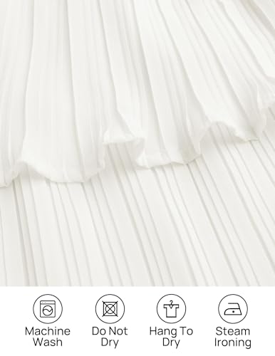 Long Sleeve White Chiffon Crew Neck Midi